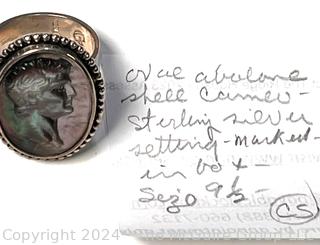 Abalone Cameo Ring Set in Sterling Mount with Makers Mark CR.  