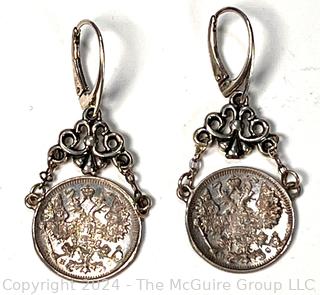 Pair of Sterling Earrings Made of Pre Russian Revolution Coins Dated 1915 