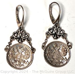 Pair of Sterling Earrings Made of Pre Russian Revolution Coins Dated 1915 