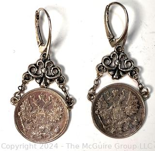 Pair of Sterling Earrings Made of Pre Russian Revolution Coins Dated 1915 