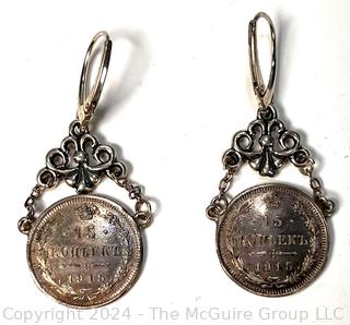 Pair of Sterling Earrings Made of Pre Russian Revolution Coins Dated 1915 