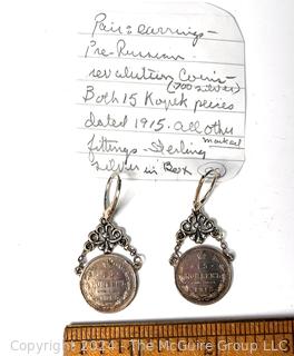 Pair of Sterling Earrings Made of Pre Russian Revolution Coins Dated 1915 