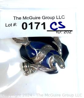 Sterling Silver with Inlaid Lapis Mounted on Onyx Base Fish Pendant.