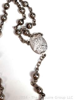 Sterling Silver Bead Rosary with Round Silver Plated Case or Box