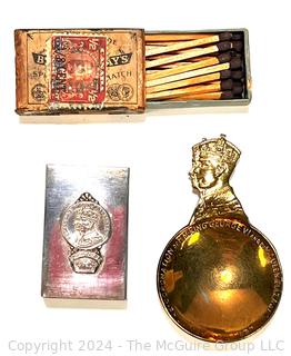 Three (3) Souvenir Items Celebrating the Coronation of King George and Queen Elizabeth Including Sterling Silver Match Cover Made by Birks