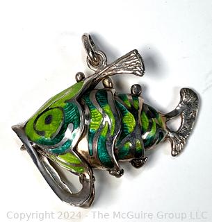 Green Sterling Silver with Enamel Articulated Fish Pendant