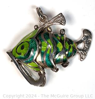 Green Sterling Silver with Enamel Articulated Fish Pendant