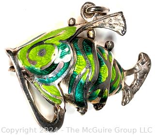 Green Sterling Silver with Enamel Articulated Fish Pendant