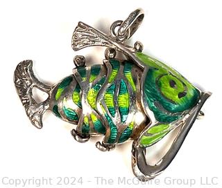 Green Sterling Silver with Enamel Articulated Fish Pendant