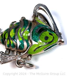 Green Sterling Silver with Enamel Articulated Fish Pendant