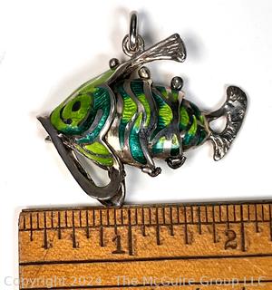 Green Sterling Silver with Enamel Articulated Fish Pendant