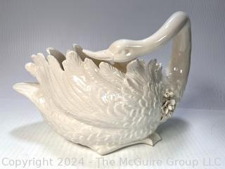 Large White Italian Porcelain Swan Bowl by A Z Nove