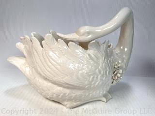 Large White Italian Porcelain Swan Bowl by A Z Nove