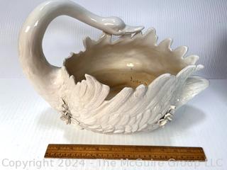 Large White Italian Porcelain Swan Bowl by A Z Nove