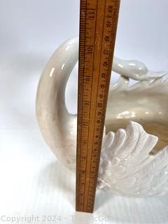 Large White Italian Porcelain Swan Bowl by A Z Nove