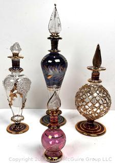 Four (4) Hand Blown Egyptian Glass Perfume Bottles