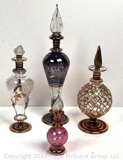 Four (4) Hand Blown Egyptian Glass Perfume Bottles