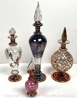 Four (4) Hand Blown Egyptian Glass Perfume Bottles