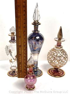 Four (4) Hand Blown Egyptian Glass Perfume Bottles