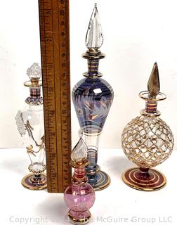 Four (4) Hand Blown Egyptian Glass Perfume Bottles