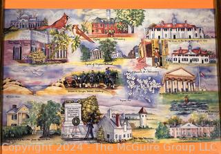 Framed Under Glass Watercolor Reproduction of Virginia Landmarks by Artist Carole Byers. 13 x 17"