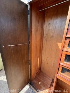 Solid Oak Paneled Two Door Linenfold Gents Wardrobe. 36 x 21 x 73”