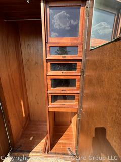 Solid Oak Paneled Two Door Linenfold Gents Wardrobe. 36 x 21 x 73”