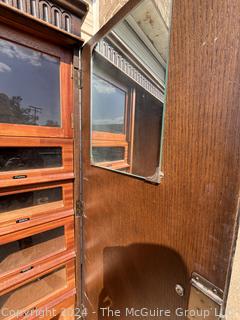 Solid Oak Paneled Two Door Linenfold Gents Wardrobe. 36 x 21 x 73”