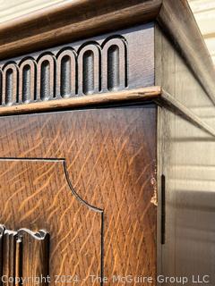 Solid Oak Paneled Two Door Linenfold Gents Wardrobe. 36 x 21 x 73”