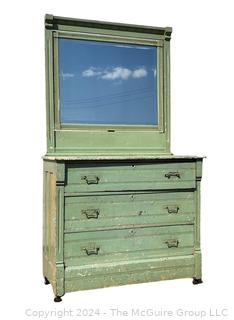 Green Painted Three Drawer Victorian Eastlake Cottage Dresser with Mirror 40 x 19 x 72”