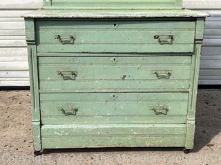 Green Painted Three Drawer Victorian Eastlake Cottage Dresser with Mirror 40 x 19 x 72”