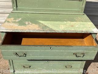 Green Painted Three Drawer Victorian Eastlake Cottage Dresser with Mirror 40 x 19 x 72”