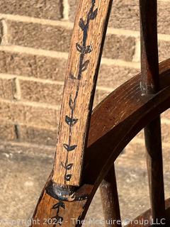 Pair of Period Braced Bow Back Windsor Arm Chairs with Original Paint.  21 x 17 x 42”