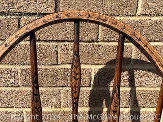 Pair of Period Braced Bow Back Windsor Arm Chairs with Original Paint.  21 x 17 x 42”