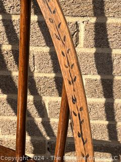 Pair of Period Braced Bow Back Windsor Arm Chairs with Original Paint.  21 x 17 x 42”