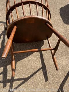 Pair of Period Braced Bow Back Windsor Arm Chairs with Original Paint.  21 x 17 x 42”