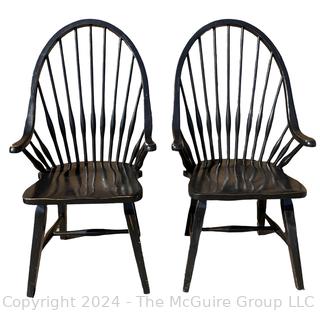 Pair of Black Painted Bow Back Continuous Arm Windsor Chairs. 18.5 x 18.5 x 43”