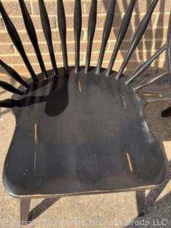 Pair of Black Painted Bow Back Continuous Arm Windsor Chairs. 18.5 x 18.5 x 43”