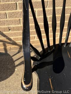 Pair of Black Painted Bow Back Continuous Arm Windsor Chairs. 18.5 x 18.5 x 43”