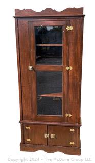 Cherry Corner Cabinet with Paned Glass Doors and Hatch Lock. 30 x 18 x 70”