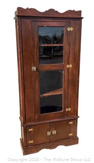 Cherry Corner Cabinet with Paned Glass Doors and Hatch Lock. 30 x 18 x 70”