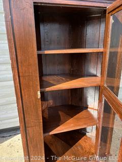 Cherry Corner Cabinet with Paned Glass Doors and Hatch Lock. 30 x 18 x 70”