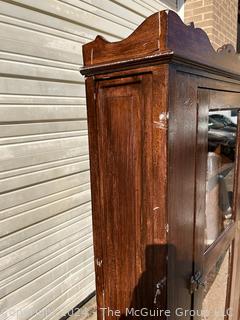 Cherry Corner Cabinet with Paned Glass Doors and Hatch Lock. 30 x 18 x 70”