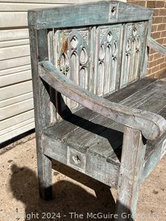 Ornate Madura Wooden Bench In Distressed Paint. 48 x 21 x 39.5”