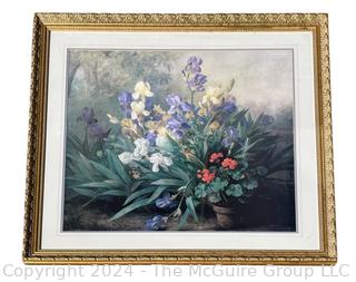 Large Framed Under Glass Print of Flowers by Barbara Koch.  42" x 46".