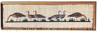 Large Framed Under Glass Egyptian Papyrus Framed Painting Of Geese.  19" x 62"