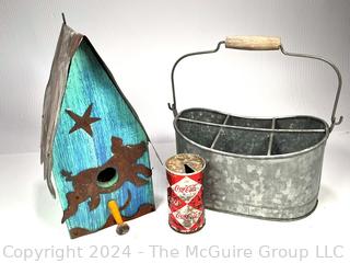 Bird House, Galvanized Carrier and Soda Can