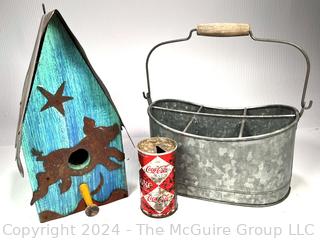 Bird House, Galvanized Carrier and Soda Can