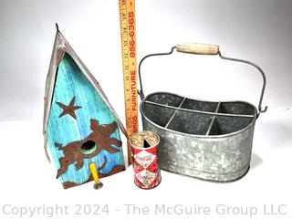 Bird House, Galvanized Carrier and Soda Can