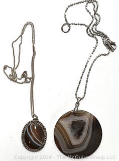 Two (2) Botswana Agate Pendant Necklaces on Sterling Silver Chains